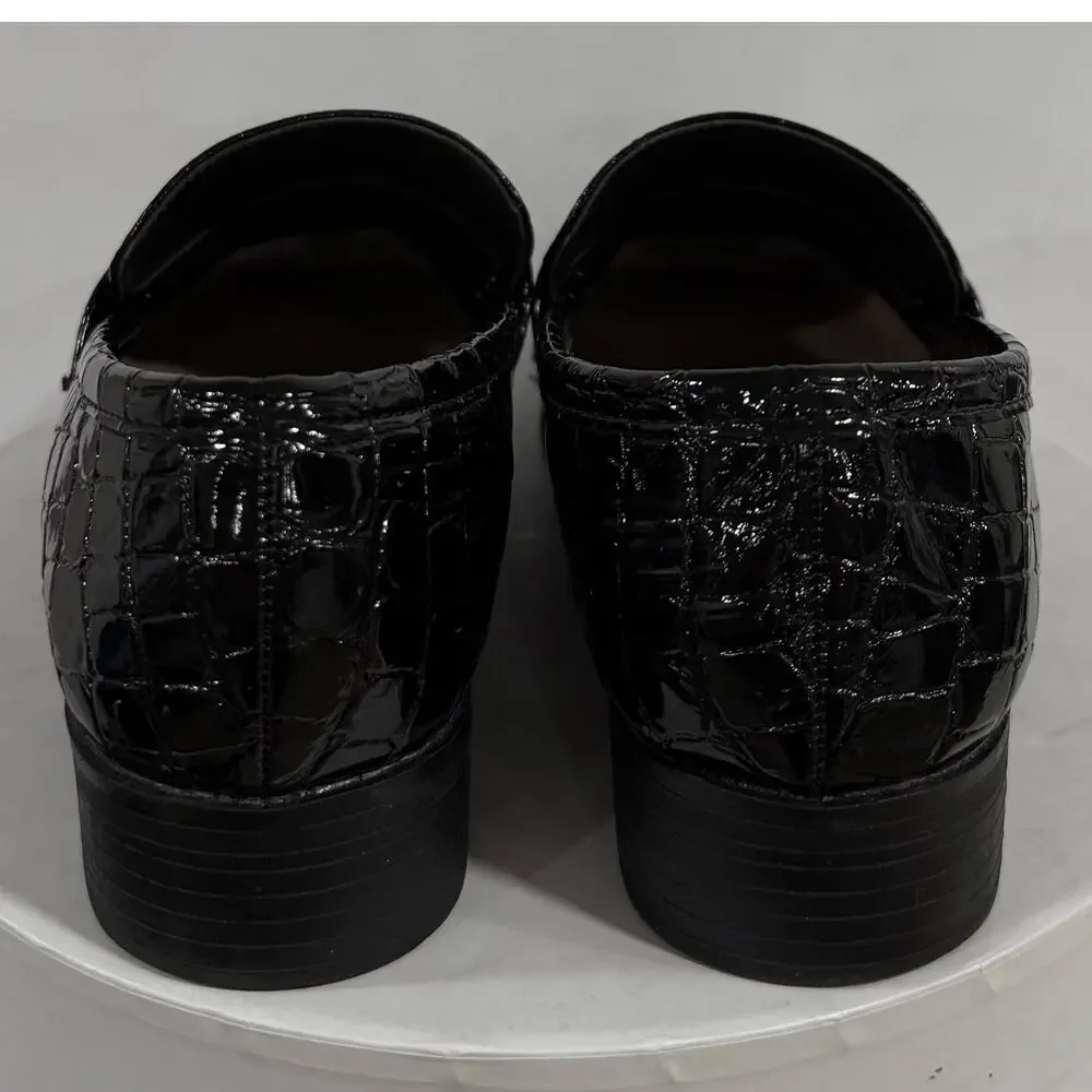 ALDO Black Croc Embossed Patent Penny Loafers Women's Size 7 Preppy Dress Shoes